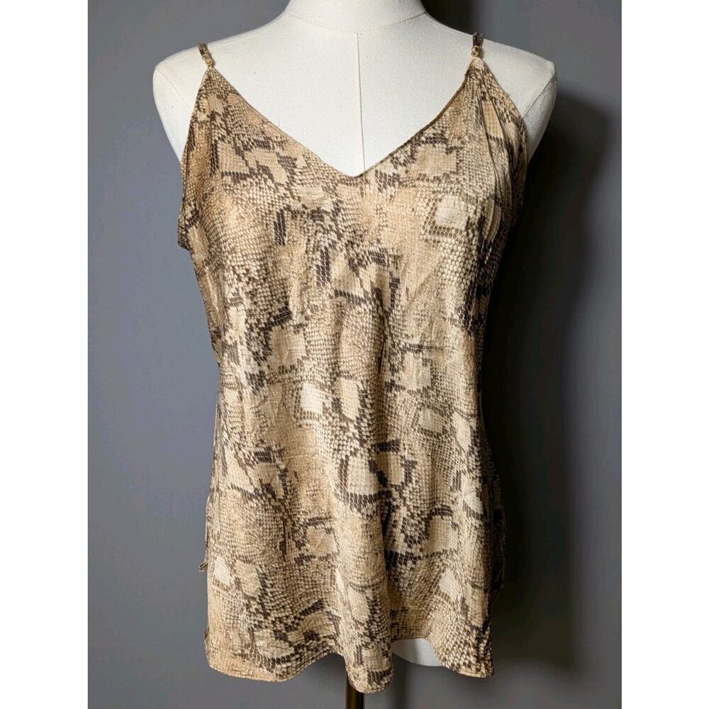 Banana Republic 100% Silk Snakeskin Print Cami Tank Top Beige Brown Size L